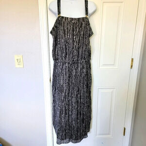 WHBM Black And White Blouson Sleeveless Lined Midi Dress Silver Hardware Size L